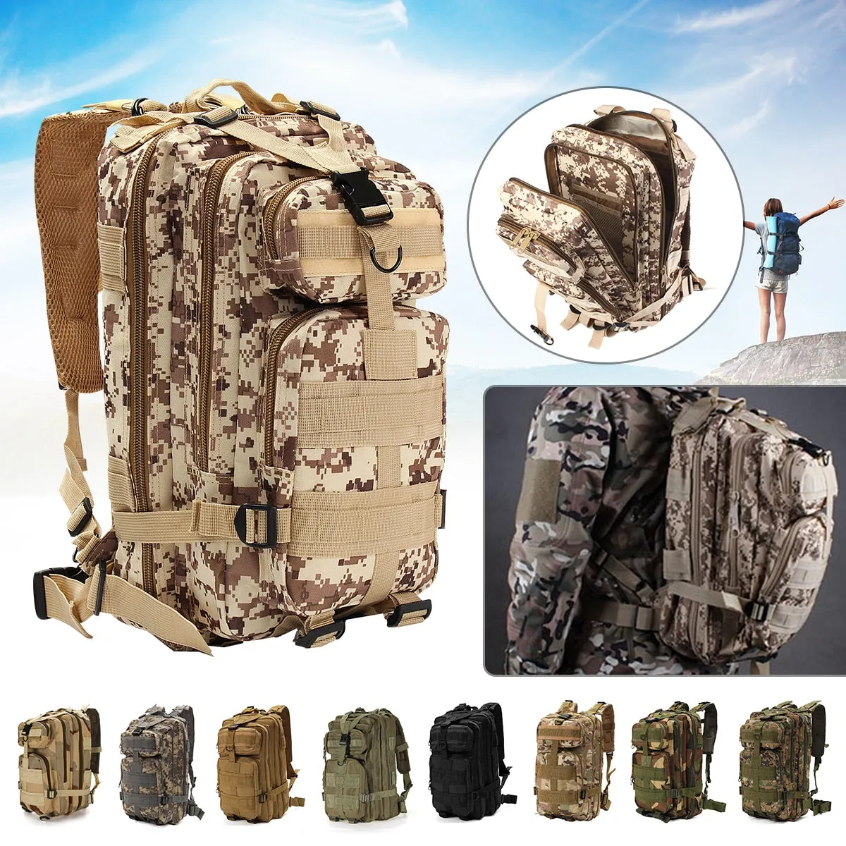 30L Military Tactical Rucksack Backpack Adjustable Travel Camping