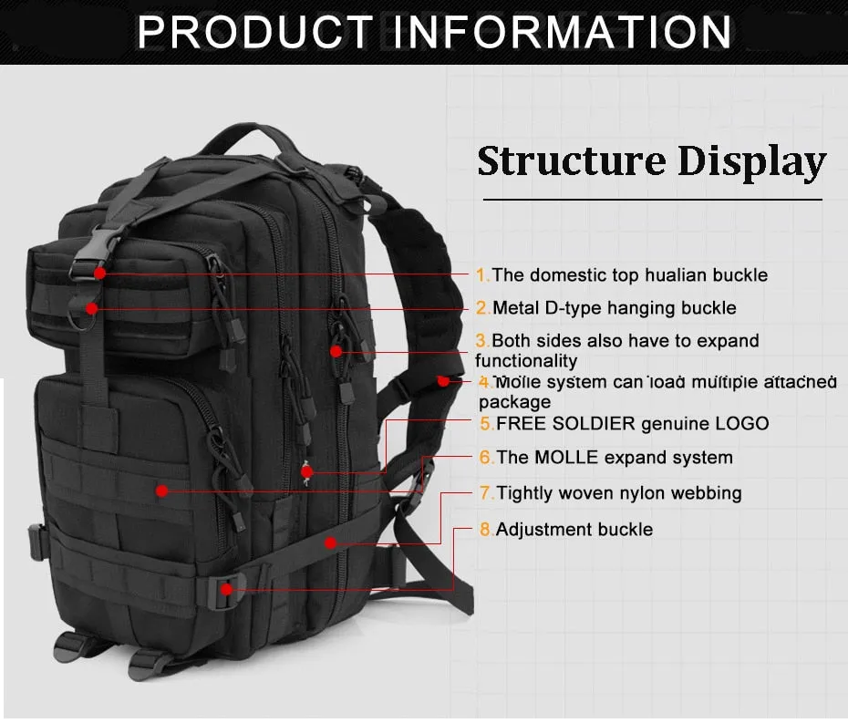 30L Military Tactical Rucksack Backpack Adjustable Travel Camping