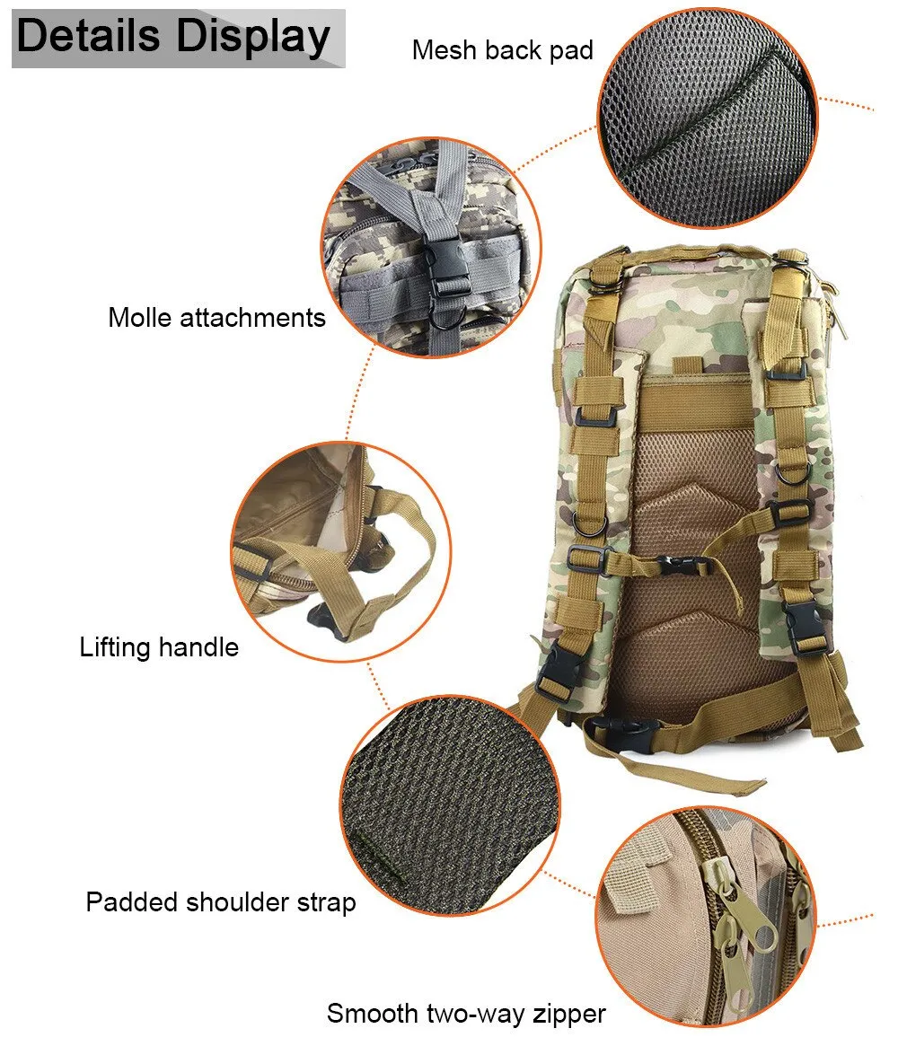 30L Military Tactical Rucksack Backpack Adjustable Travel Camping