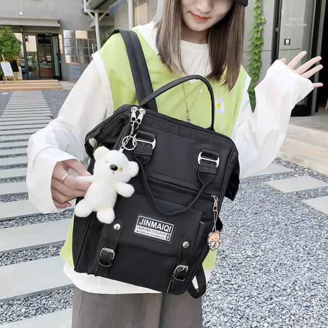 5Pcs set Women Backpack Canvas Waterproof School Bags For Teenage Girls Kawaii Doll Student Shoulder Bag New Female Backpack