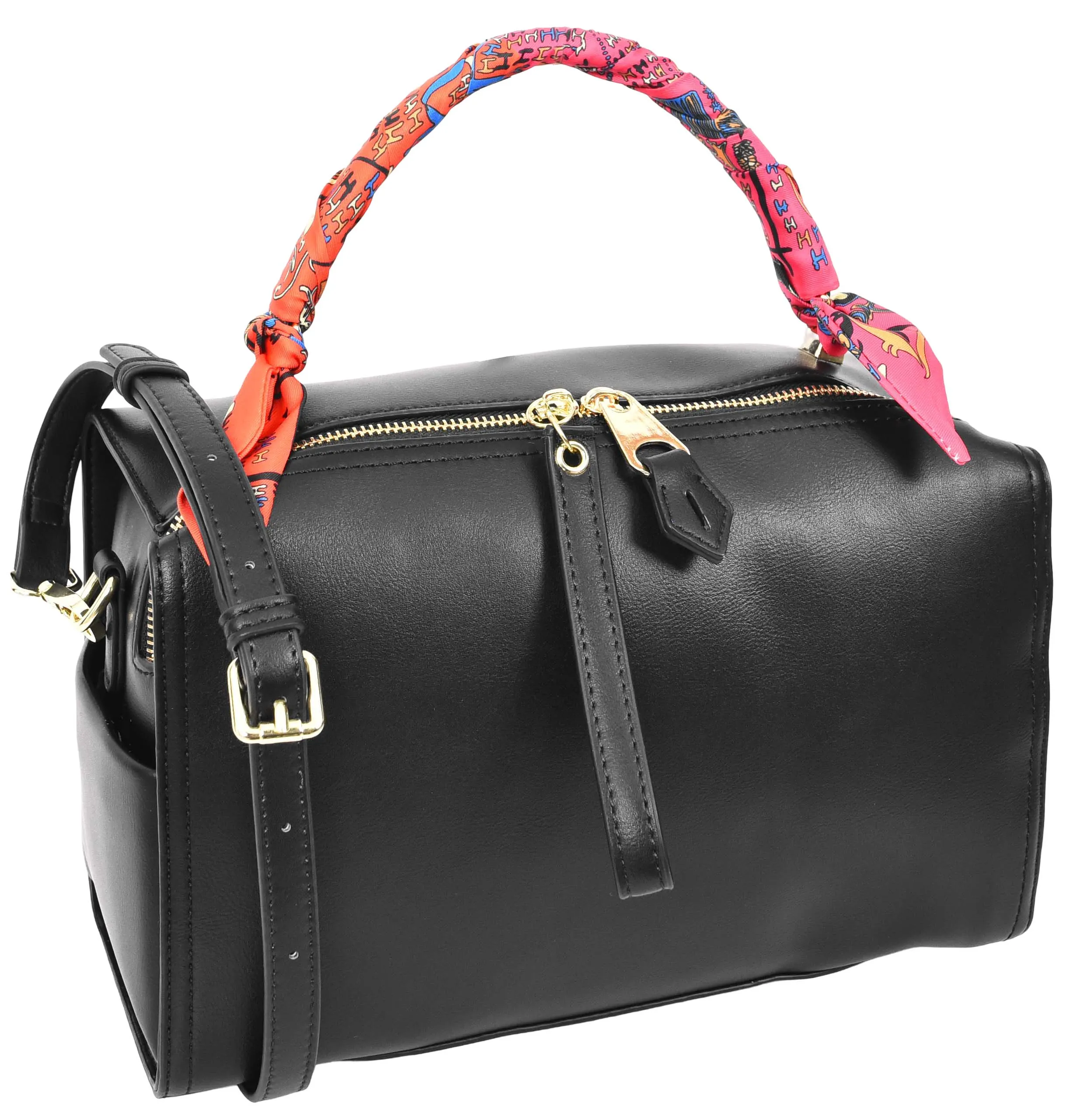 Aaliyah Women's  Faux Leather Barrel-Shaped Shoulder Handbag Black