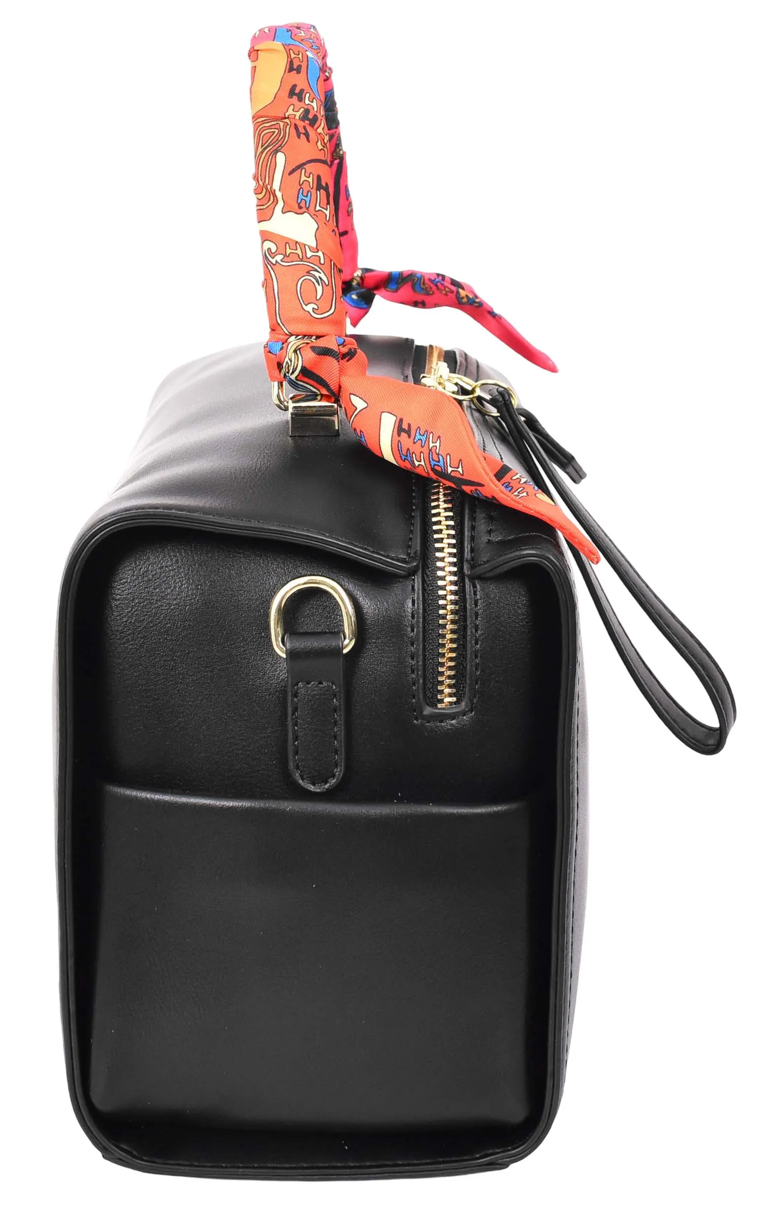 Aaliyah Women's  Faux Leather Barrel-Shaped Shoulder Handbag Black