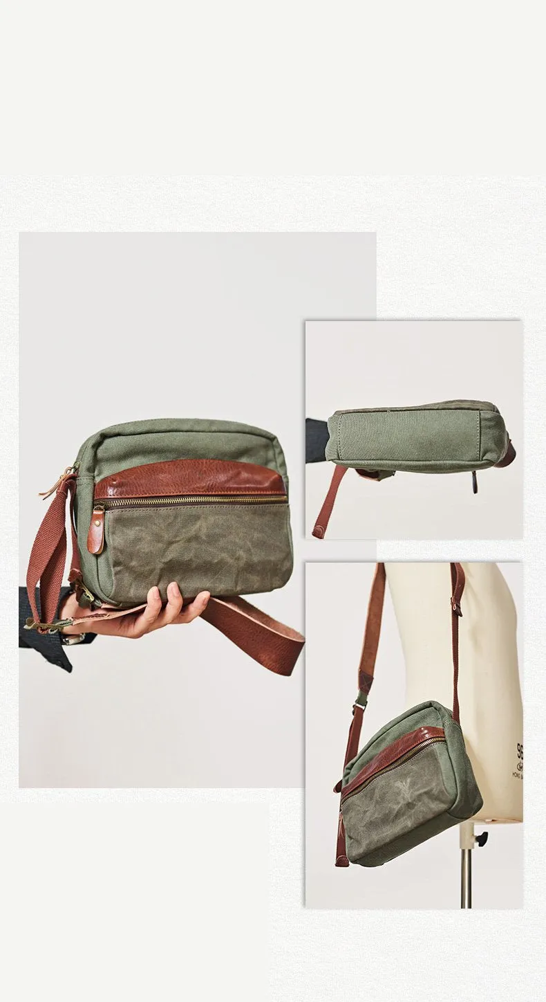 Canvas Mens Small Green Side Bag Canvas Messenger Bags Canvas Travel Courier Bag for Men