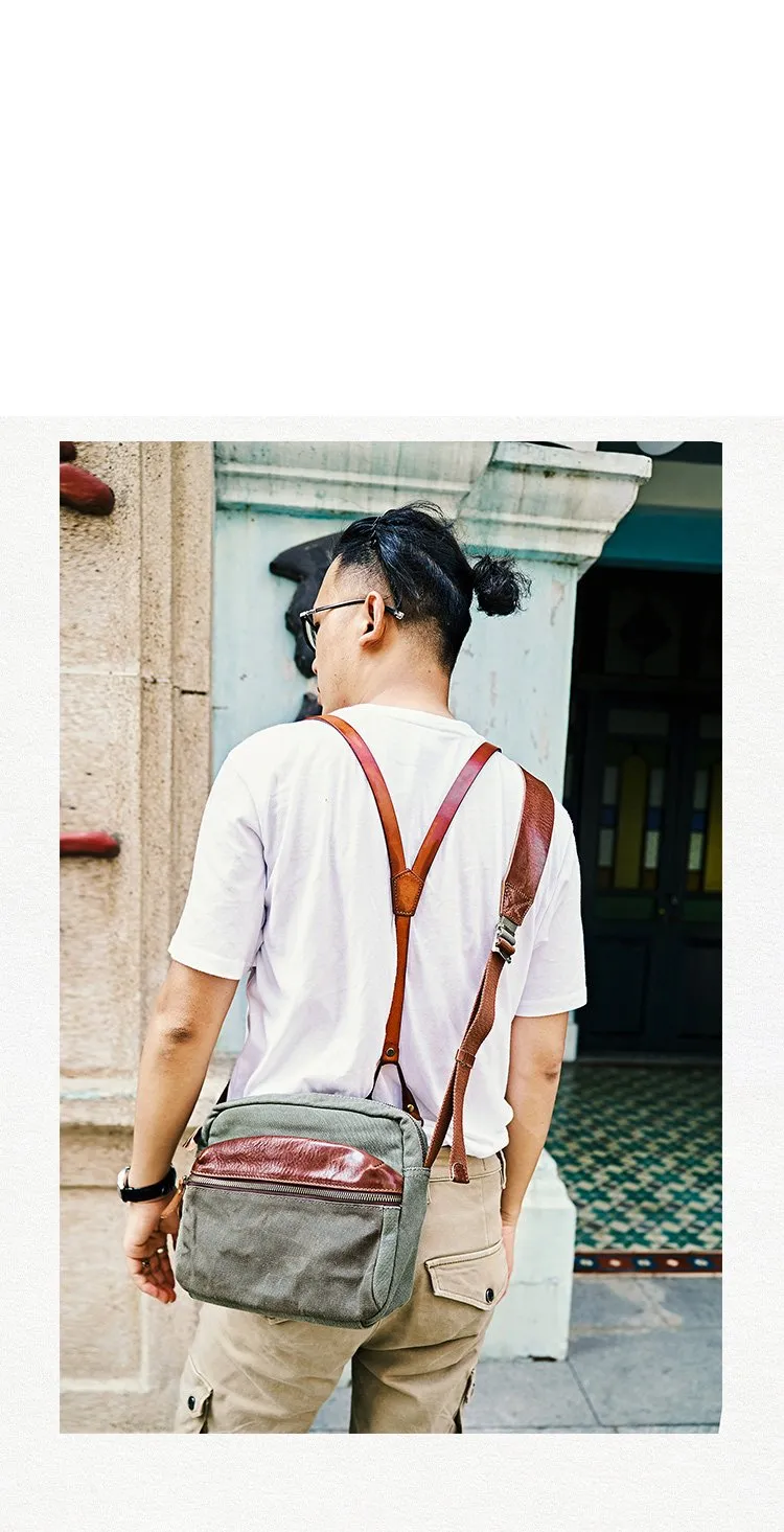 Canvas Mens Small Green Side Bag Canvas Messenger Bags Canvas Travel Courier Bag for Men