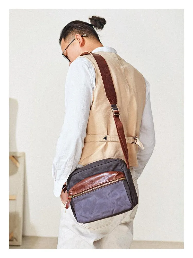 Canvas Mens Small Green Side Bag Canvas Messenger Bags Canvas Travel Courier Bag for Men