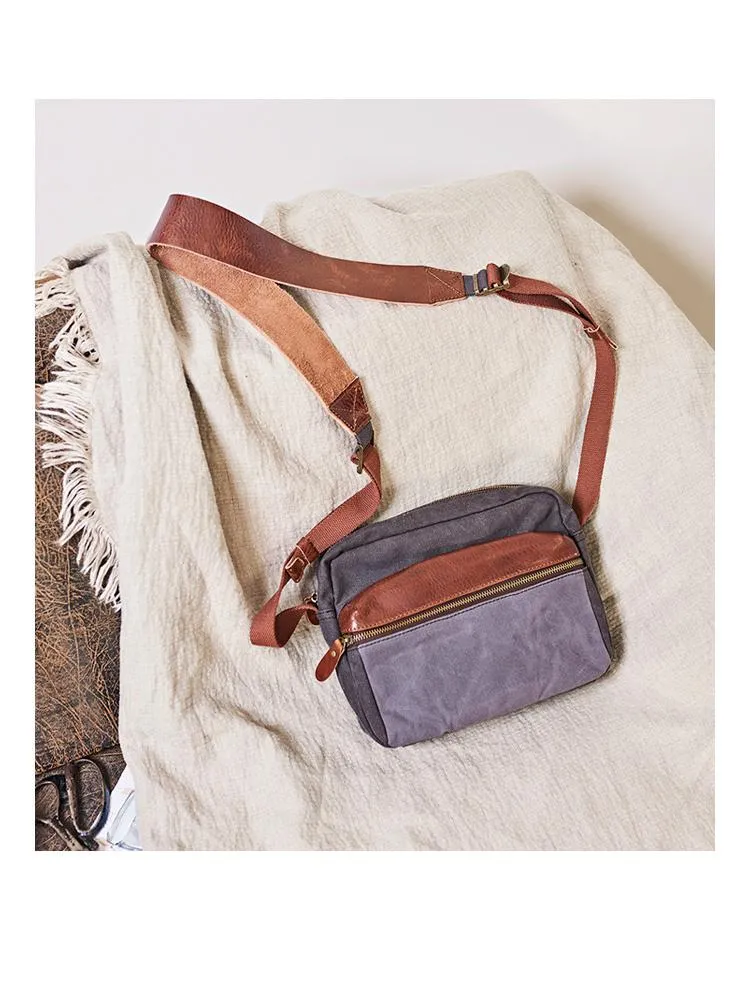 Canvas Mens Small Green Side Bag Canvas Messenger Bags Canvas Travel Courier Bag for Men