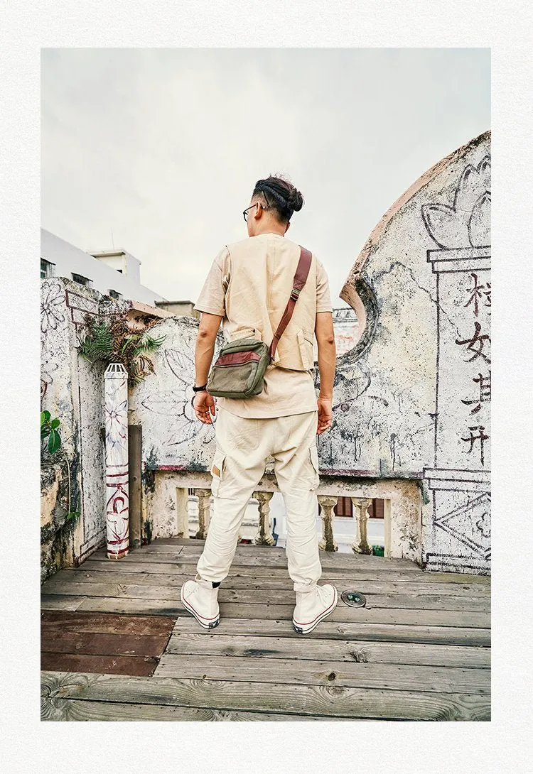 Canvas Mens Small Green Side Bag Canvas Messenger Bags Canvas Travel Courier Bag for Men