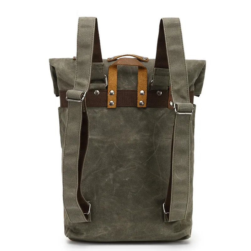 Canvas With Leather Casual Backpack, Waterproof School Bag, Travel Backpack