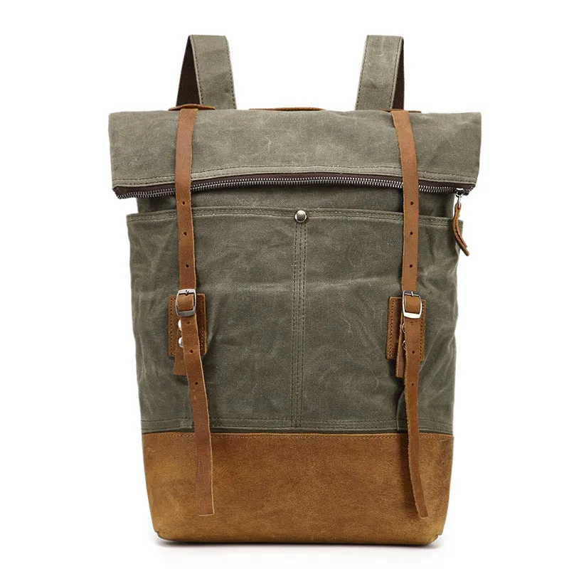 Canvas With Leather Casual Backpack, Waterproof School Bag, Travel Backpack
