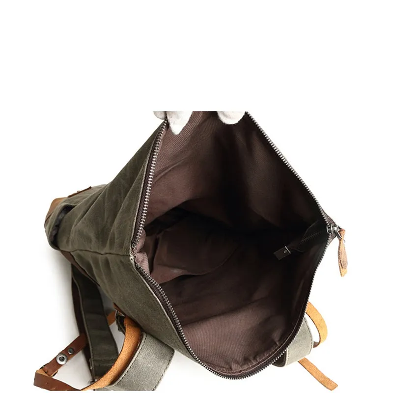 Canvas With Leather Casual Backpack, Waterproof School Bag, Travel Backpack