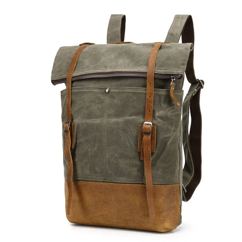 Canvas With Leather Casual Backpack, Waterproof School Bag, Travel Backpack