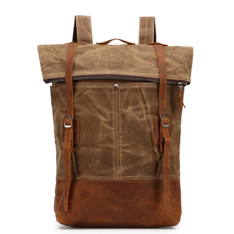 Canvas With Leather Casual Backpack, Waterproof School Bag, Travel Backpack