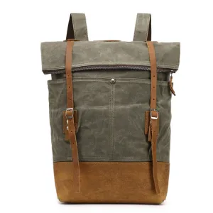 Canvas With Leather Casual Backpack, Waterproof School Bag, Travel Backpack