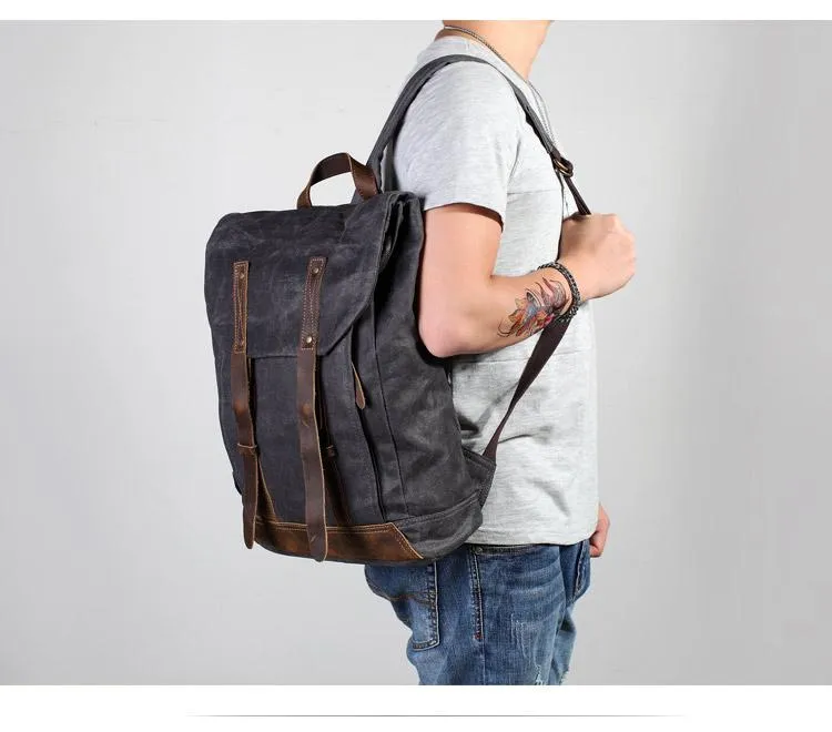 Casual Men's Waxed Canvas Brown School Travel Backpack Laptop Backpack For Men