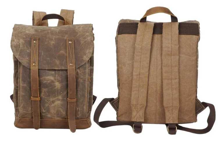 Casual Men's Waxed Canvas Brown School Travel Backpack Laptop Backpack For Men