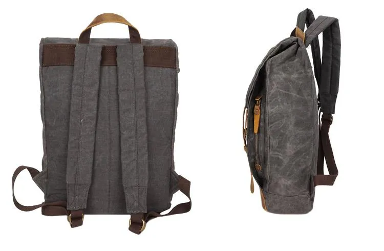 Casual Men's Waxed Canvas Brown School Travel Backpack Laptop Backpack For Men