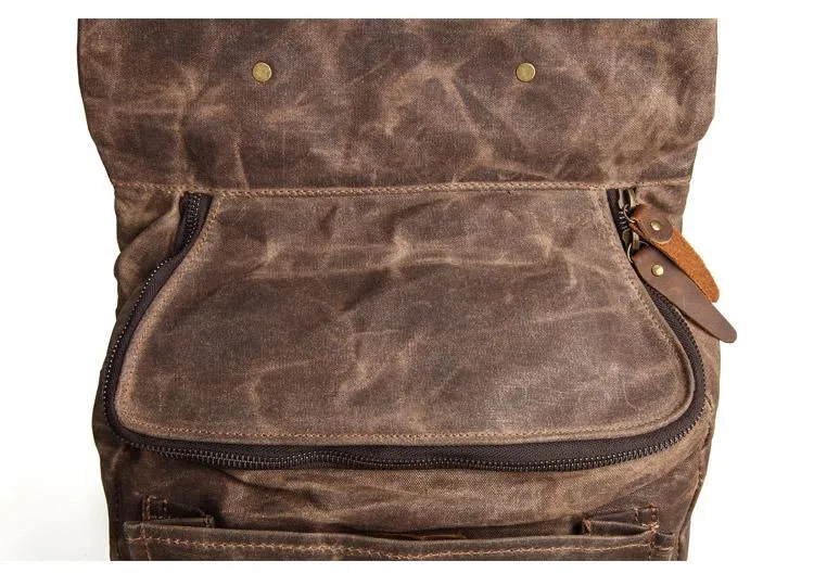 Casual Men's Waxed Canvas Brown School Travel Backpack Laptop Backpack For Men