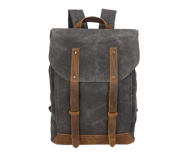 Casual Men's Waxed Canvas Brown School Travel Backpack Laptop Backpack For Men