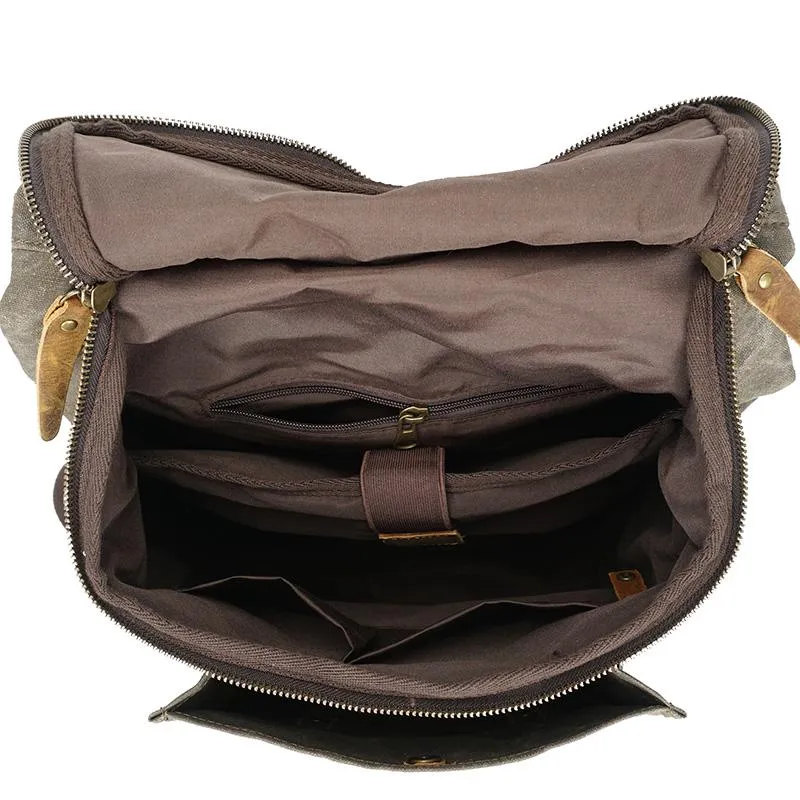 Casual Men's Waxed Canvas Brown School Travel Backpack Laptop Backpack For Men