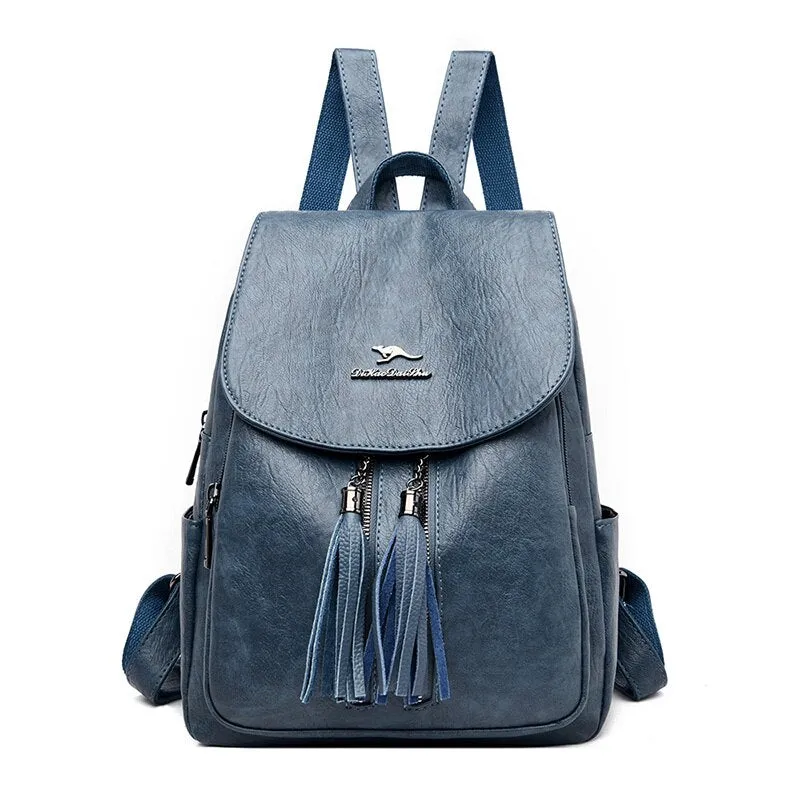 Christmas Gift NEW Double Tassels Women Leather Backpacks High Quality Female Backpack Casual Daily Bag Ladies Bagpack Travel School Back Pack