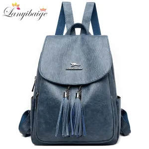Christmas Gift NEW Double Tassels Women Leather Backpacks High Quality Female Backpack Casual Daily Bag Ladies Bagpack Travel School Back Pack