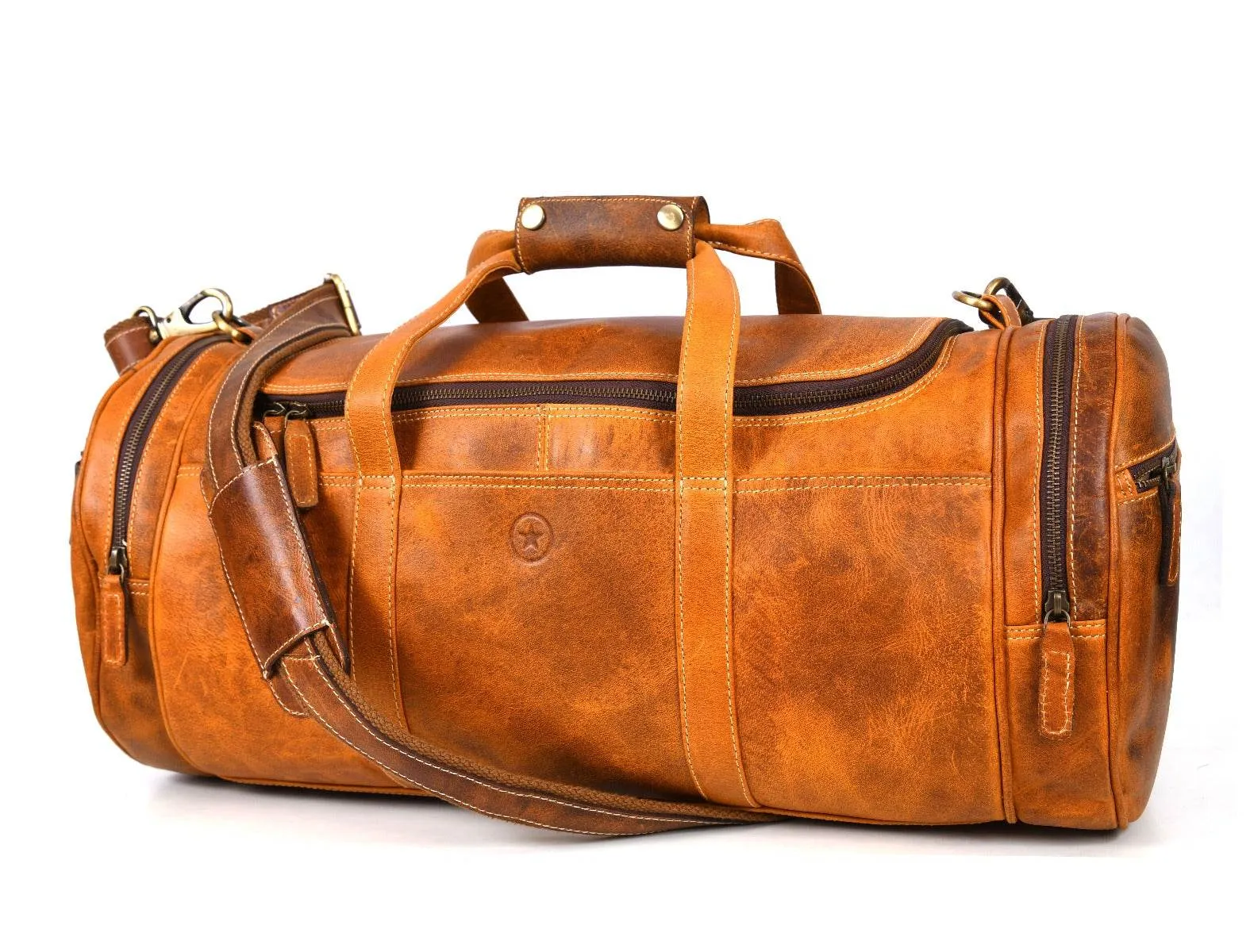 Cordoba Leather Barrel Bag - Tangerine
