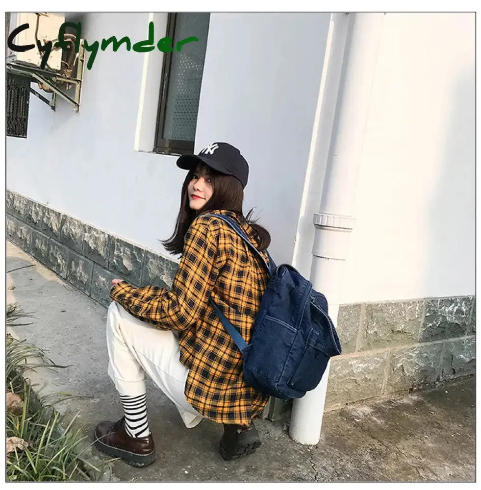 Cyflymder Denim School Backpack For Women Travel Bag Preppy Style Backpacks for Teenage Girls Laptop Bag Daypack Blue Bolsas Mochila Blue BACK TO SCHOOL