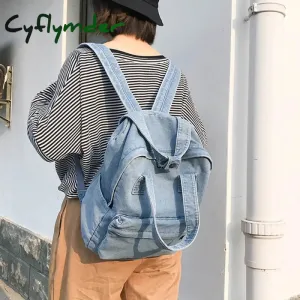 Cyflymder Denim School Backpack For Women Travel Bag Preppy Style Backpacks for Teenage Girls Laptop Bag Daypack Blue Bolsas Mochila Blue BACK TO SCHOOL