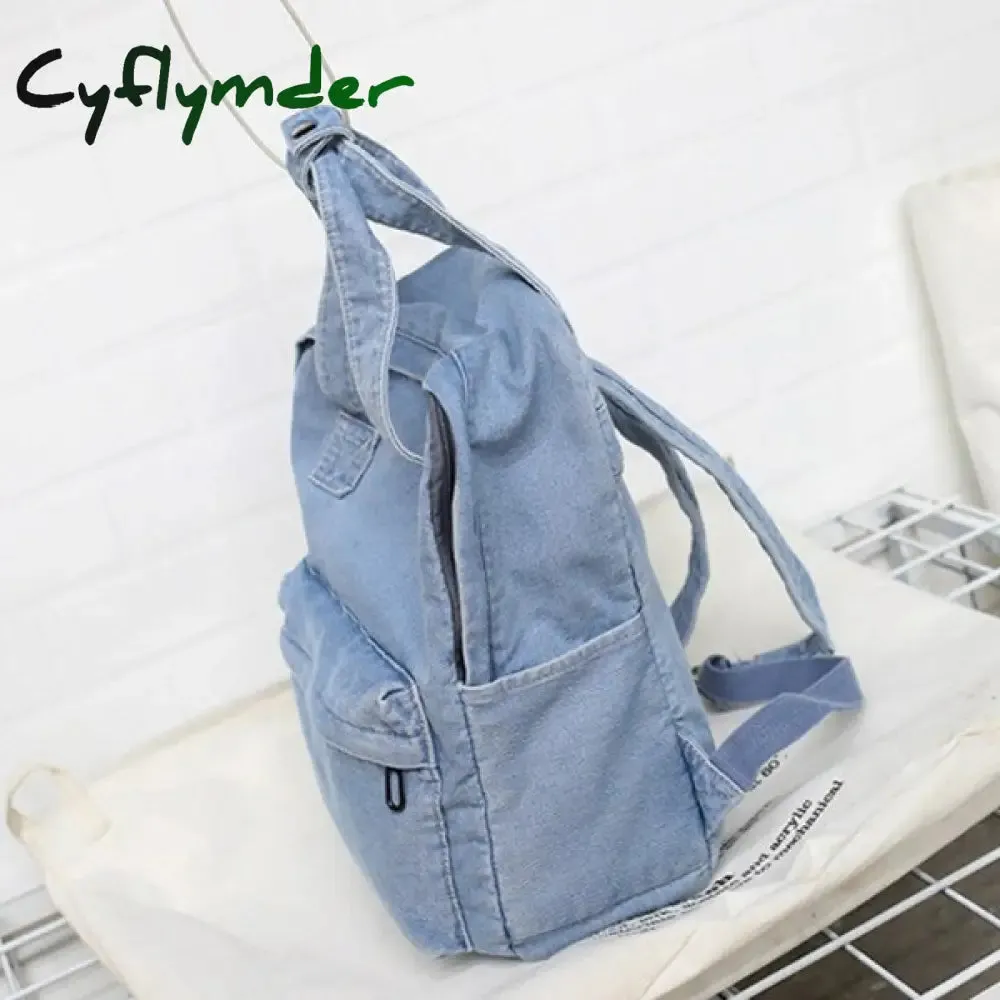 Cyflymder Denim School Backpack For Women Travel Bag Preppy Style Backpacks for Teenage Girls Laptop Bag Daypack Blue Bolsas Mochila Blue BACK TO SCHOOL