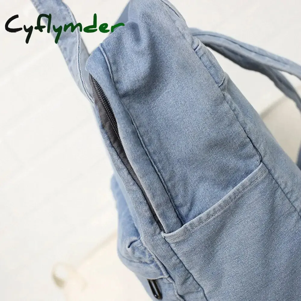 Cyflymder Denim School Backpack For Women Travel Bag Preppy Style Backpacks for Teenage Girls Laptop Bag Daypack Blue Bolsas Mochila Blue BACK TO SCHOOL