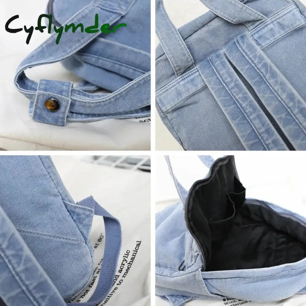 Cyflymder Denim School Backpack For Women Travel Bag Preppy Style Backpacks for Teenage Girls Laptop Bag Daypack Blue Bolsas Mochila Blue BACK TO SCHOOL