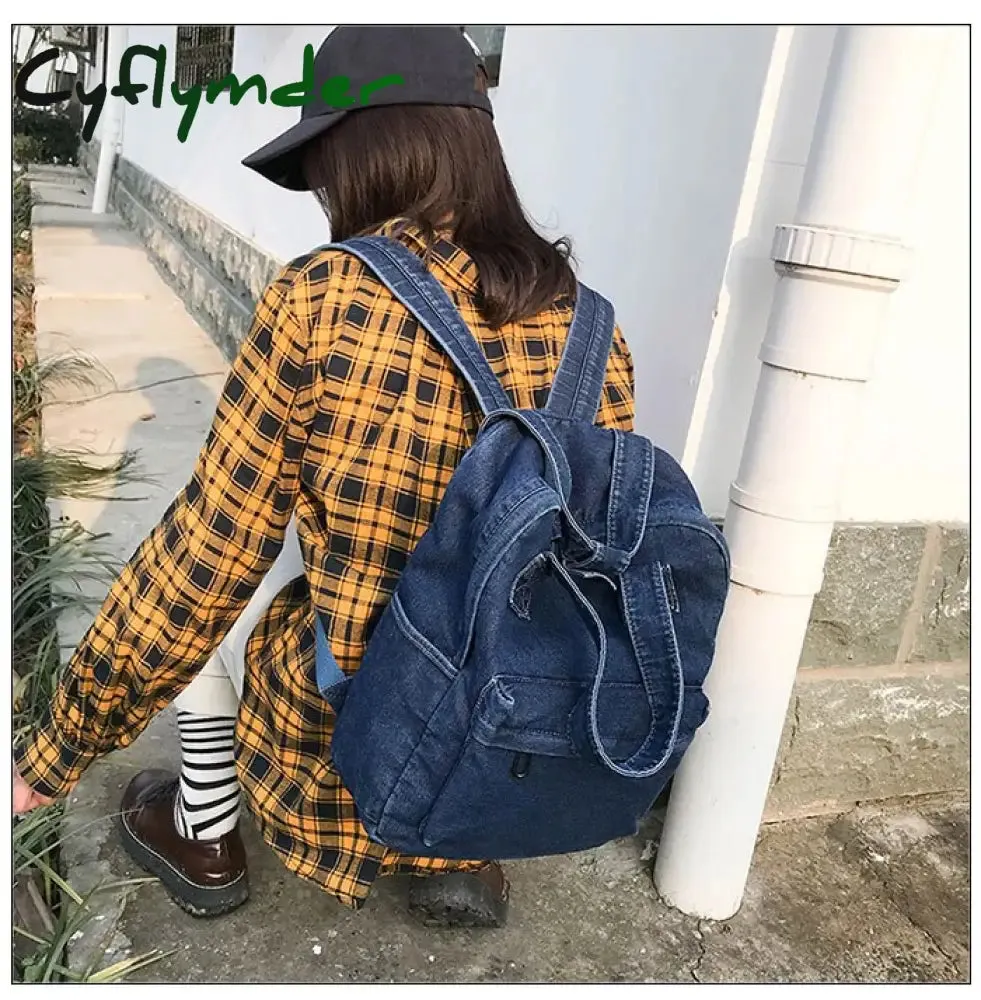 Cyflymder Denim School Backpack For Women Travel Bag Preppy Style Backpacks for Teenage Girls Laptop Bag Daypack Blue Bolsas Mochila Blue BACK TO SCHOOL