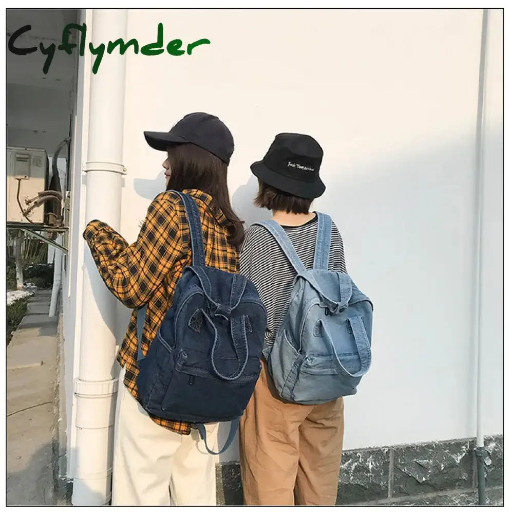 Cyflymder Denim School Backpack For Women Travel Bag Preppy Style Backpacks for Teenage Girls Laptop Bag Daypack Blue Bolsas Mochila Blue BACK TO SCHOOL