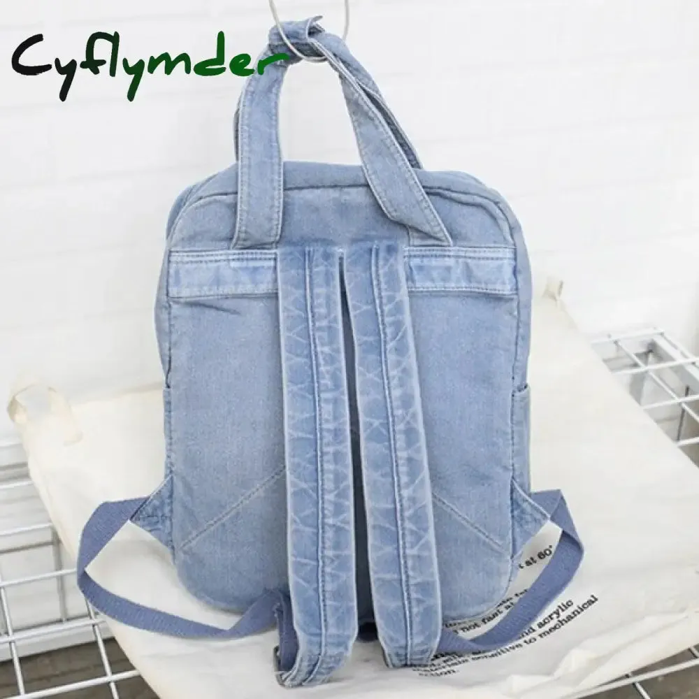 Cyflymder Denim School Backpack For Women Travel Bag Preppy Style Backpacks for Teenage Girls Laptop Bag Daypack Blue Bolsas Mochila Blue BACK TO SCHOOL