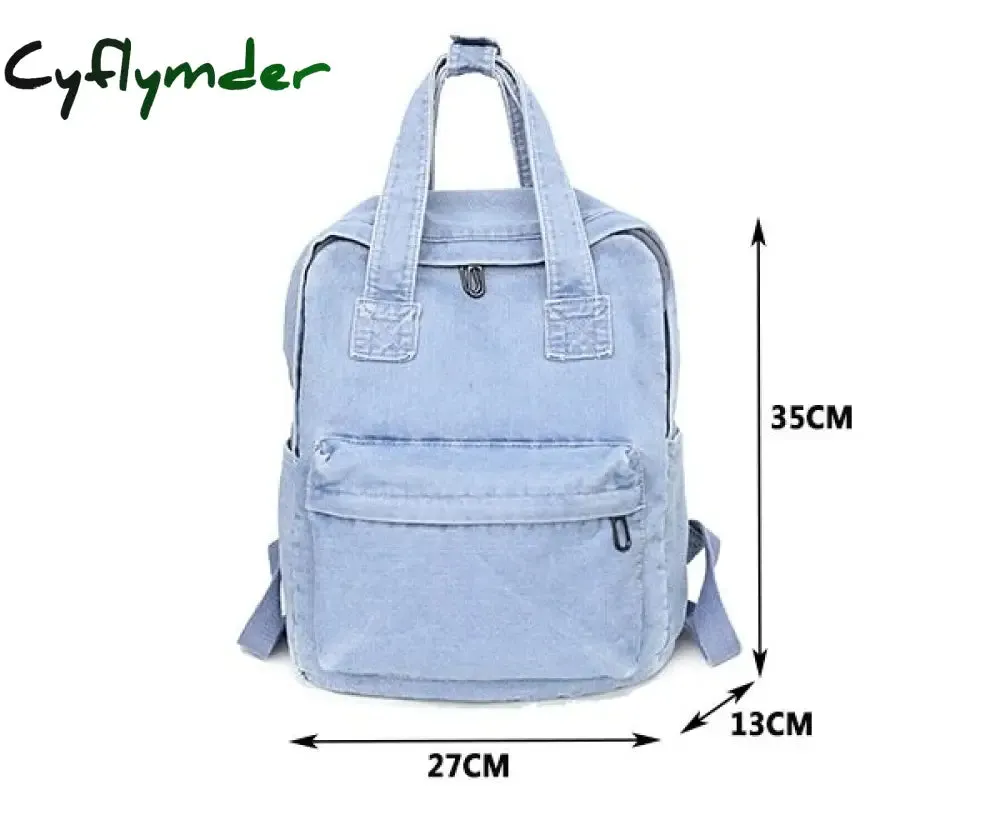 Cyflymder Denim School Backpack For Women Travel Bag Preppy Style Backpacks for Teenage Girls Laptop Bag Daypack Blue Bolsas Mochila Blue BACK TO SCHOOL