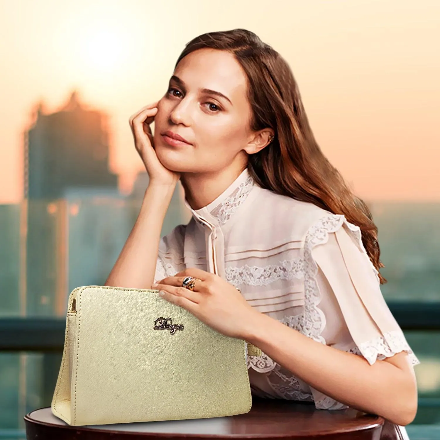 Deeya Vegan Leather Women's Mini Handbag, Trendy Small Purse for Ladies (Cream)