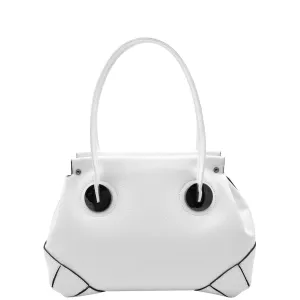 DR584 Women's Medium Tote Zip Shoulder Bag Leather Handbag White