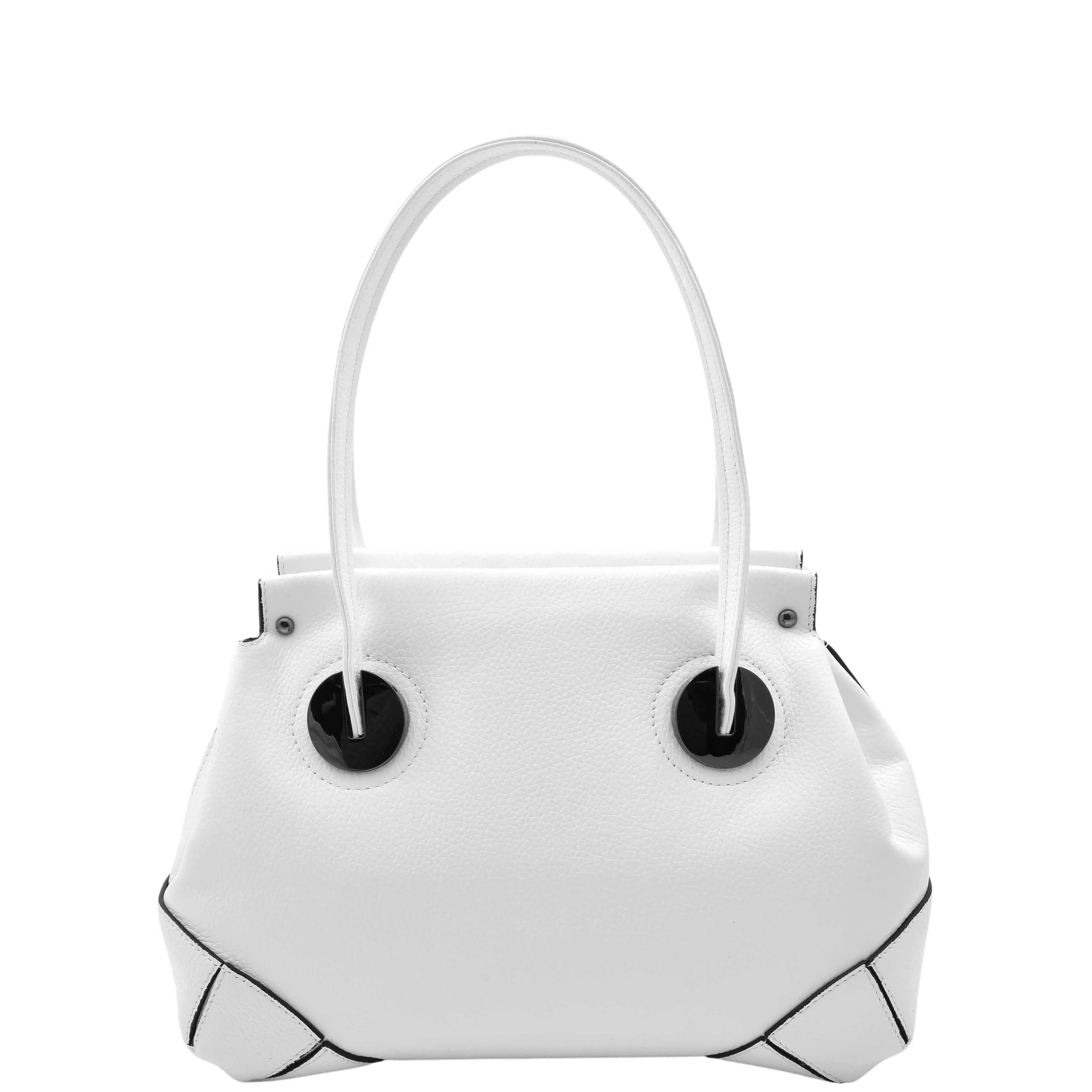 DR584 Women's Medium Tote Zip Shoulder Bag Leather Handbag White