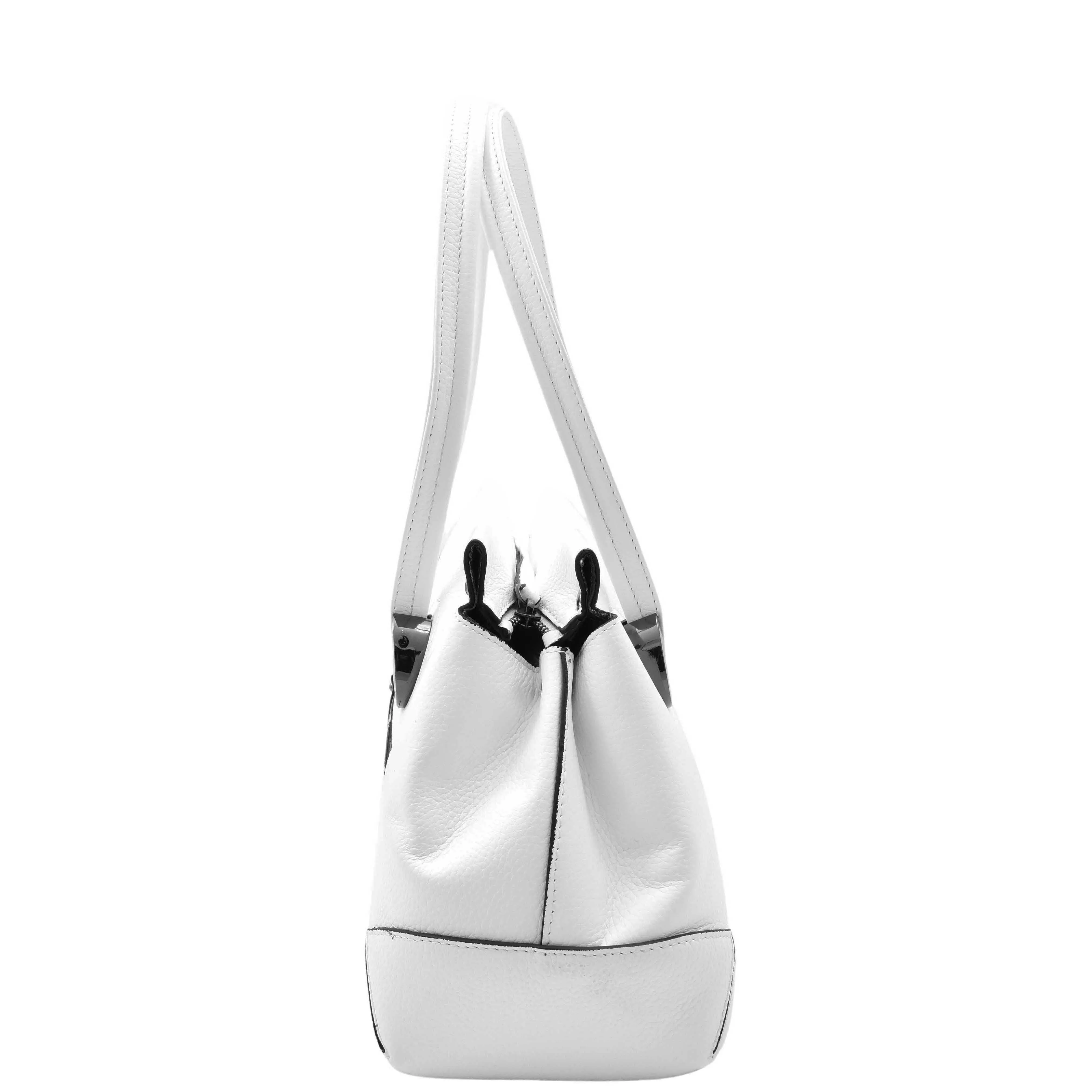 DR584 Women's Medium Tote Zip Shoulder Bag Leather Handbag White