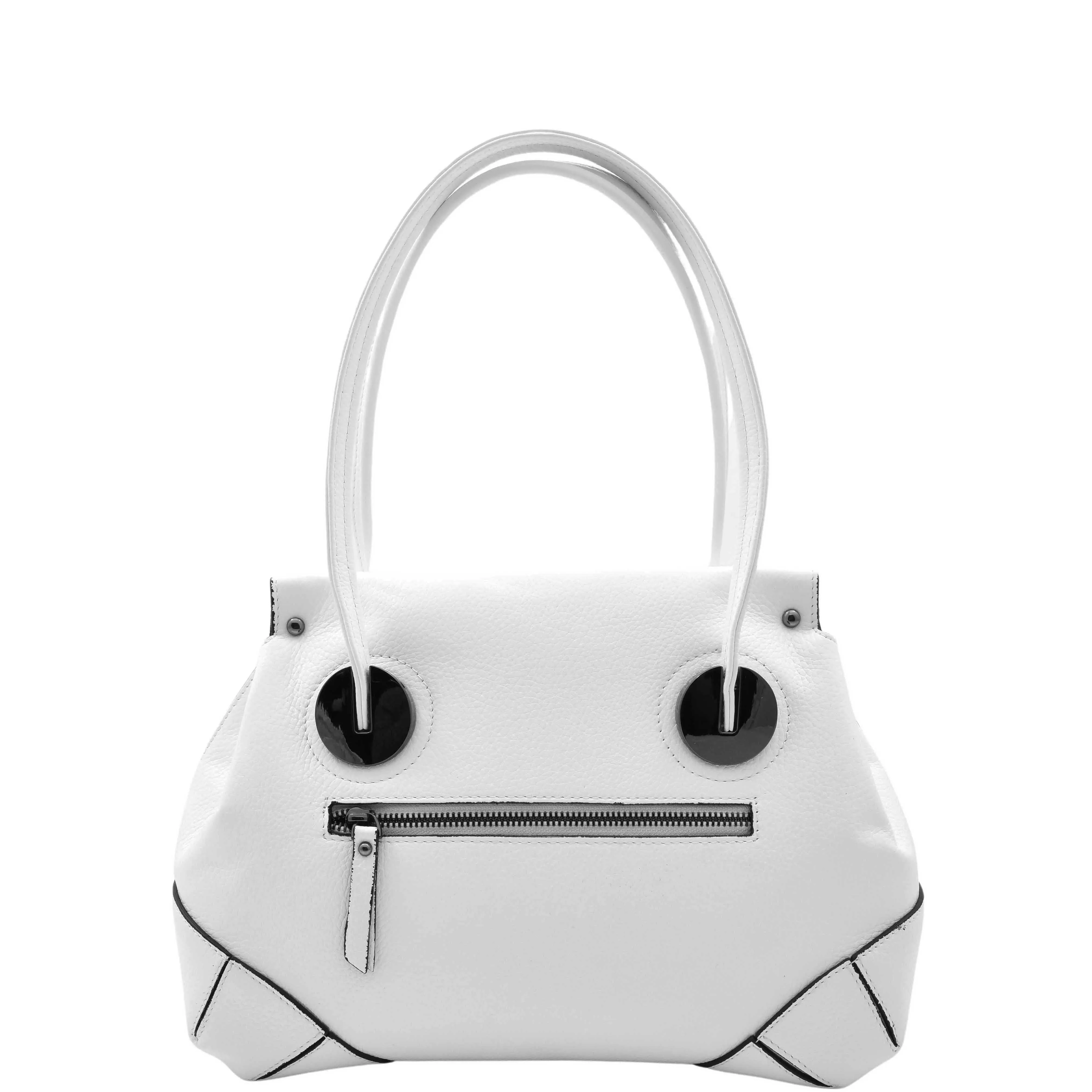 DR584 Women's Medium Tote Zip Shoulder Bag Leather Handbag White
