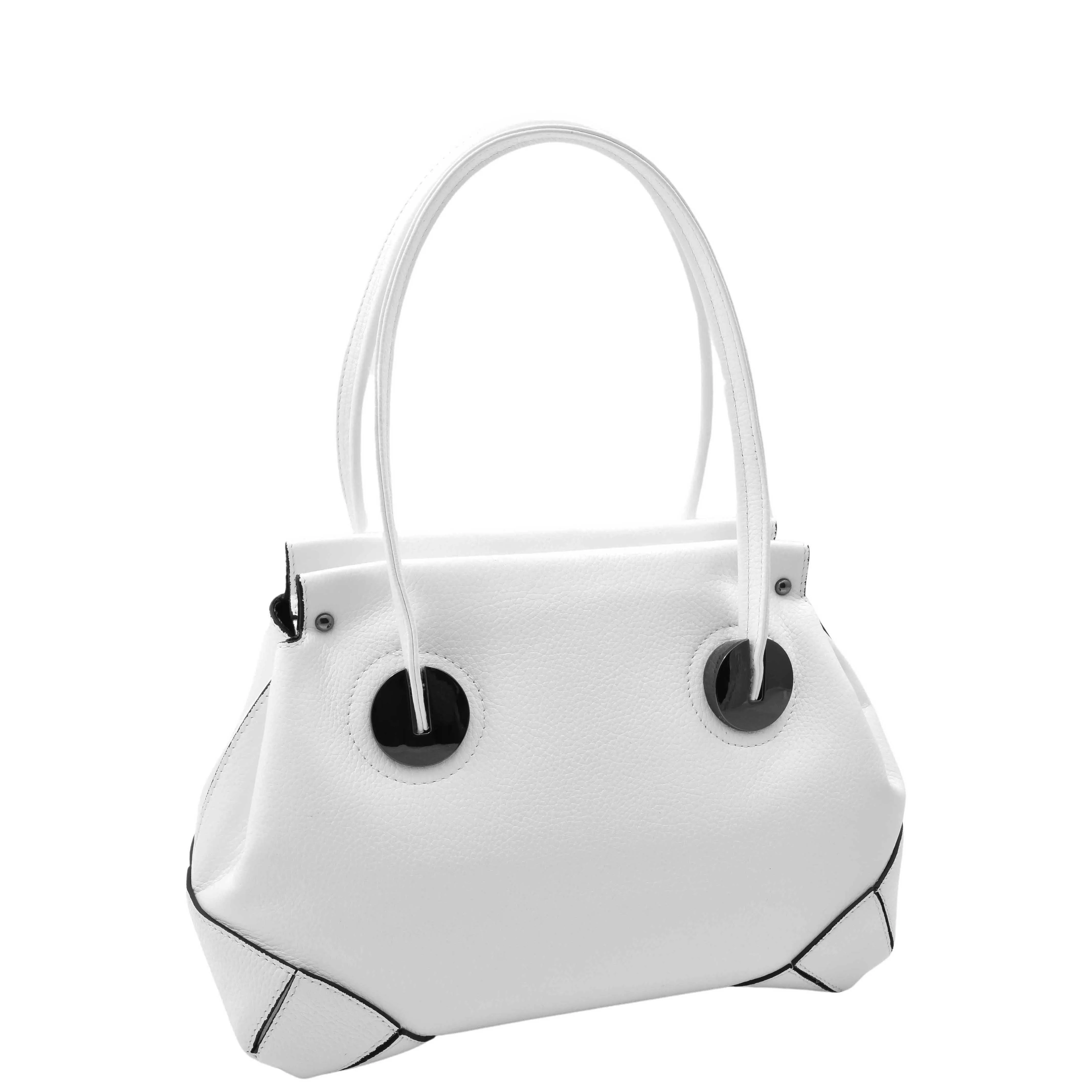 DR584 Women's Medium Tote Zip Shoulder Bag Leather Handbag White