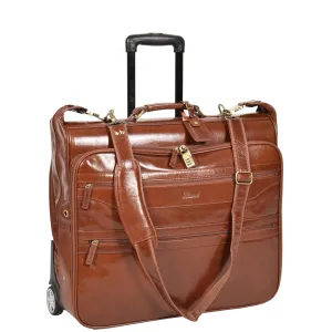 DR641 Real Leather Business Suit Carrier With Wheels Chestnut