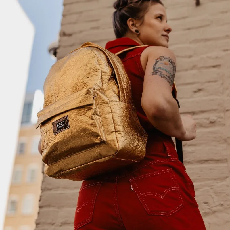 Earth Bag Standard, Gold Pinatex (Upcycled Billboard Bags)