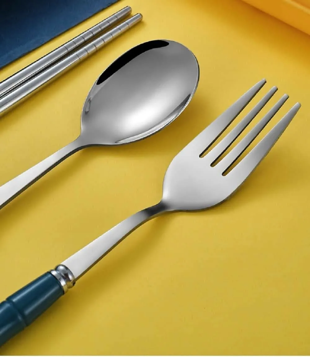 Elegant Stainless Steel Cutlery Set with Spoon, Fork, & Chopstick Set for All Ages