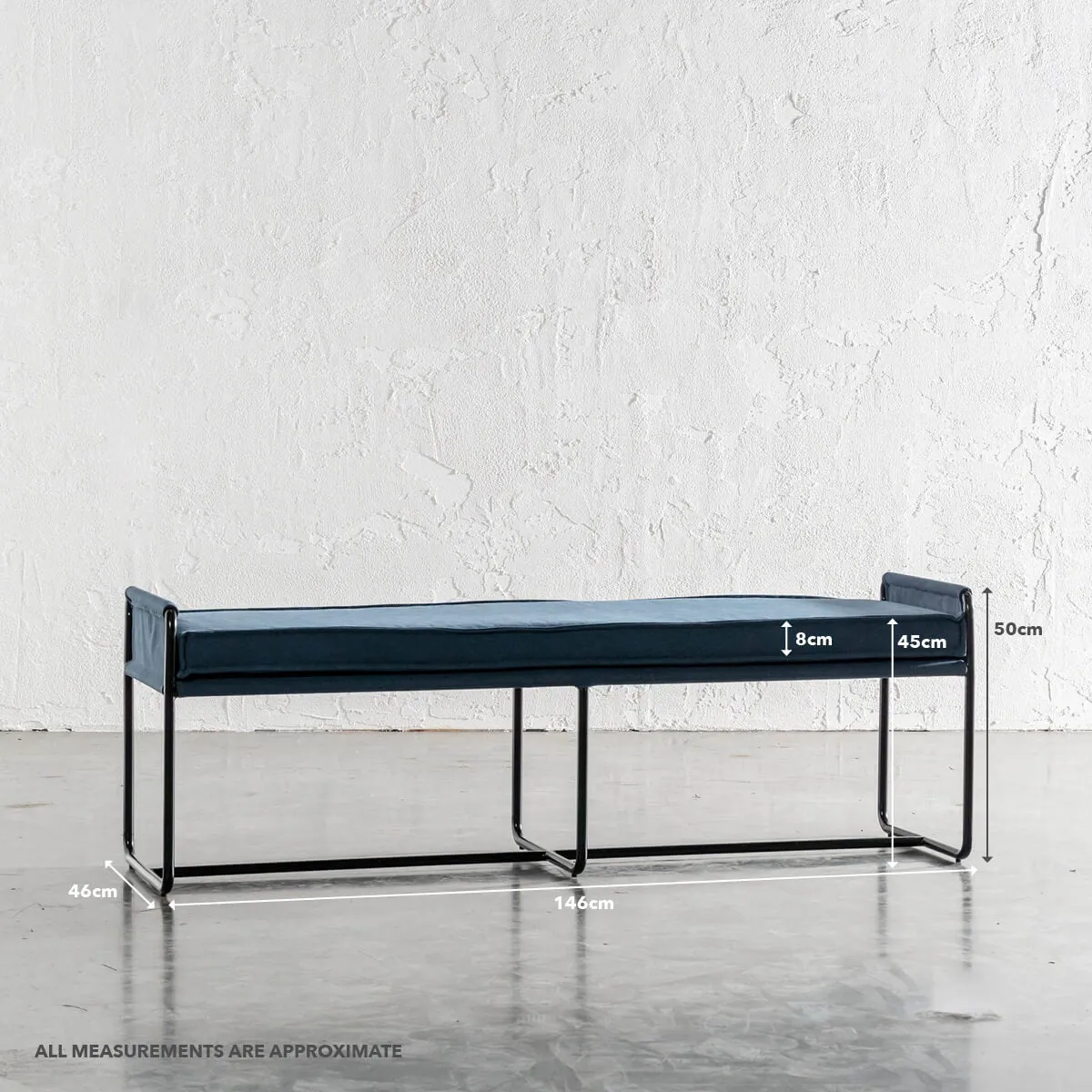 FINAL RELEASE  |  SEVILLA CONTEMPO BENCH W PIPED EDGING  |  DENIM BLUE