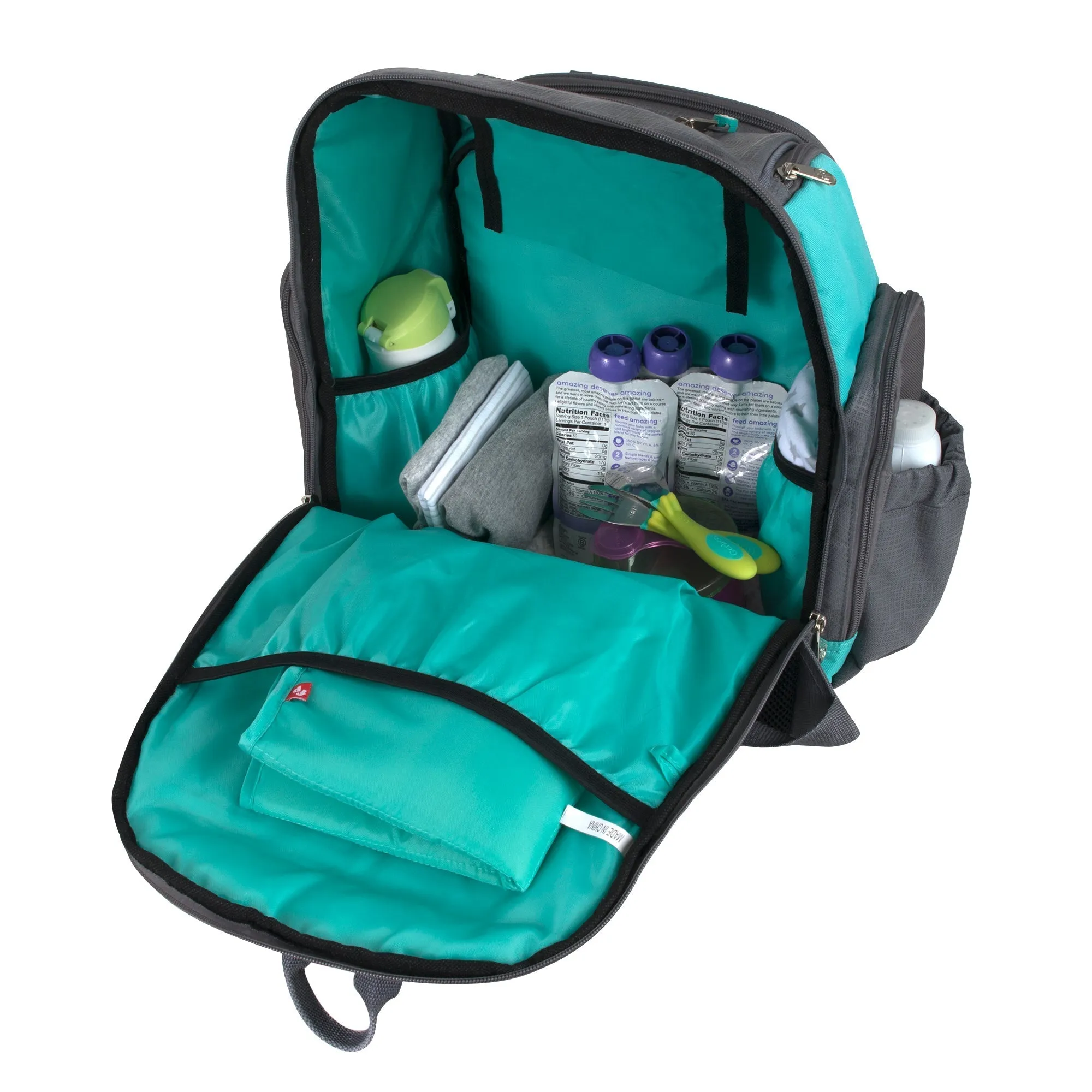 Fisher-Price Fastfinder Multi-Pocket Diaper Bag Backpack  -Teal & Grey