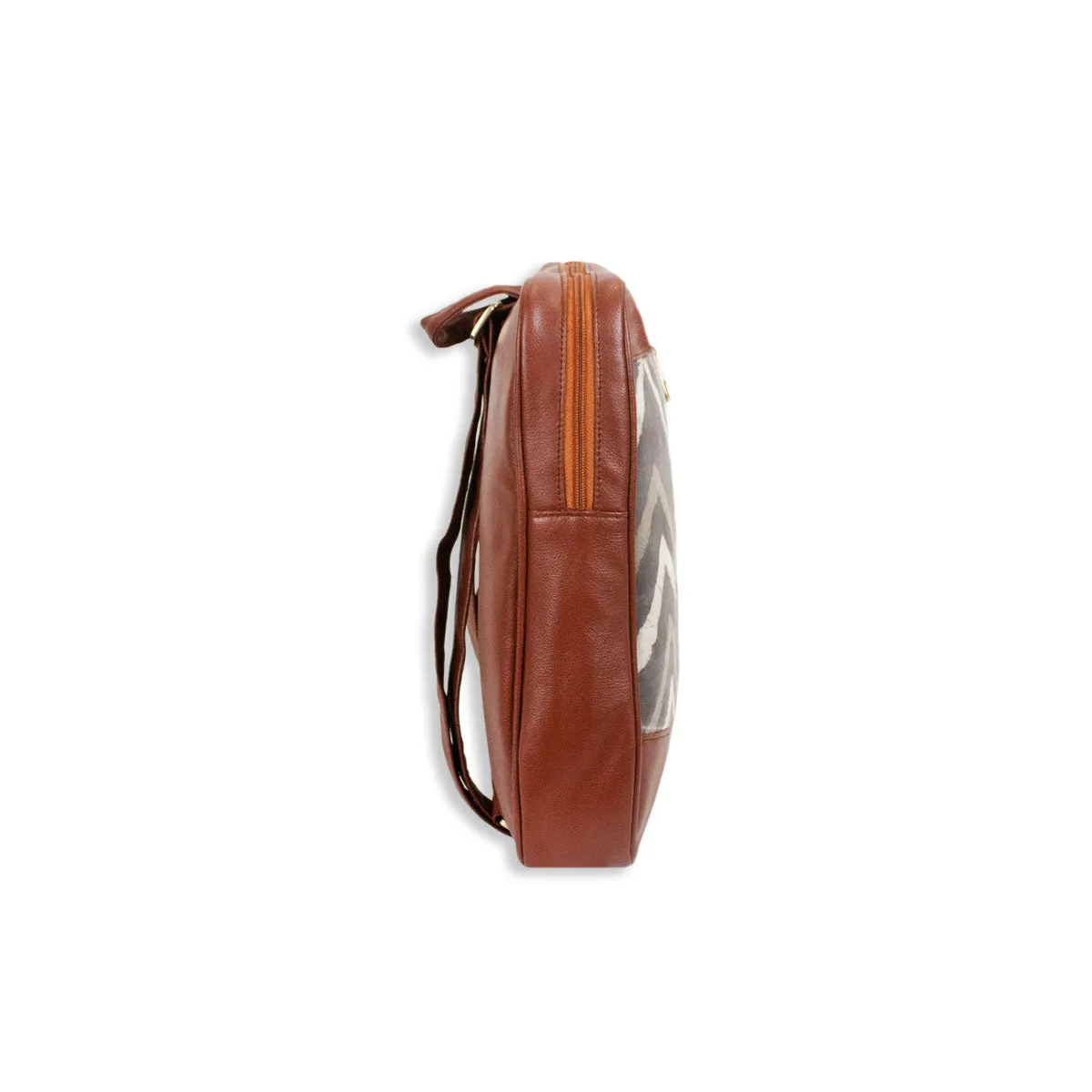 Grey Zig-zag Block-printed Backpack