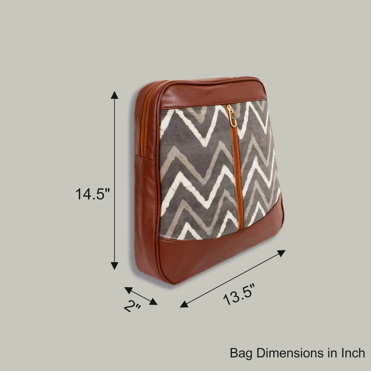 Grey Zig-zag Block-printed Backpack