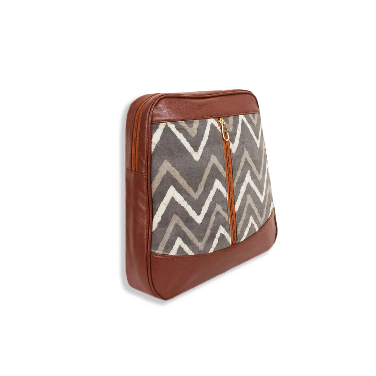 Grey Zig-zag Block-printed Backpack