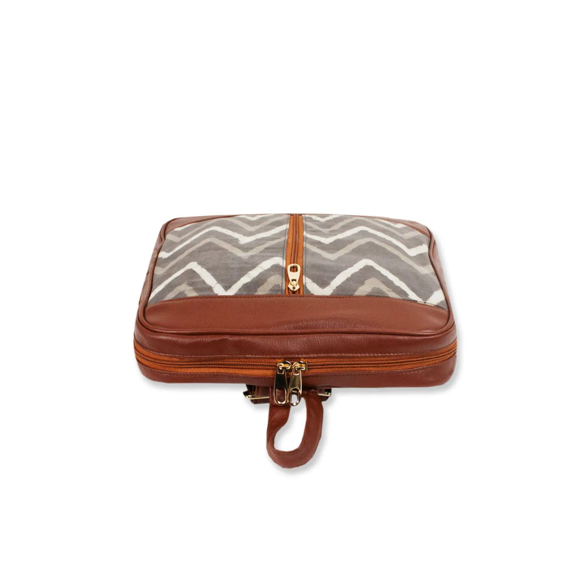 Grey Zig-zag Block-printed Backpack